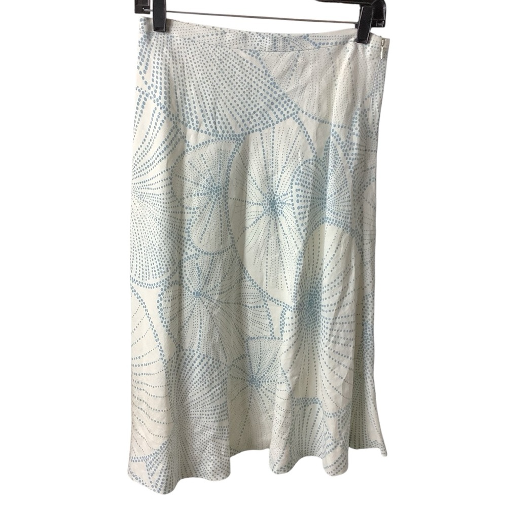 Medium Luca Luca White Blue Floral Lined Linen skirt Quiet Luxury